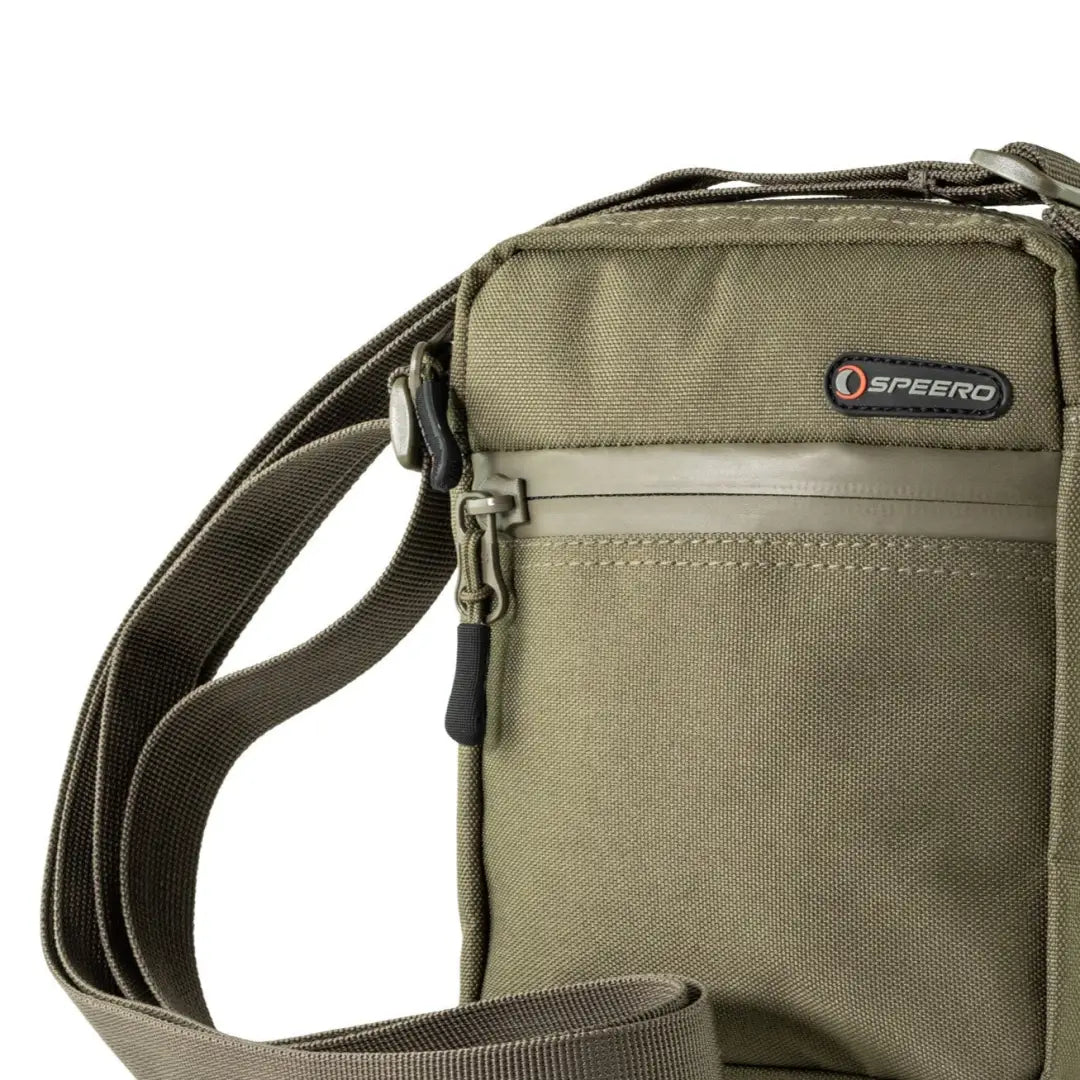 Olive green Speero Valuables Bag with zippered compartments and logo feature