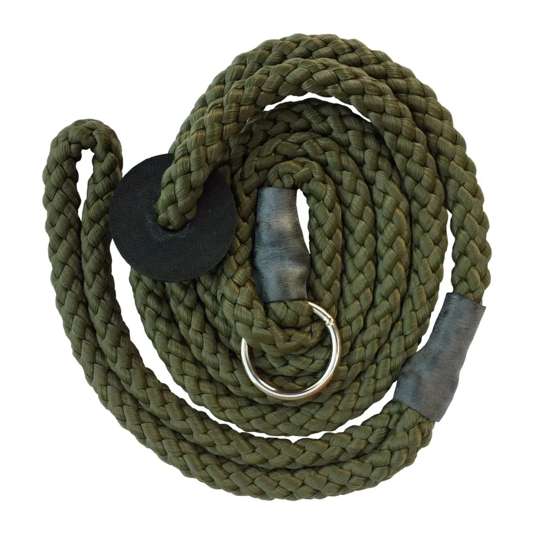 Green braided slip lead with metal ring and black attachment from Sporting Saint Country