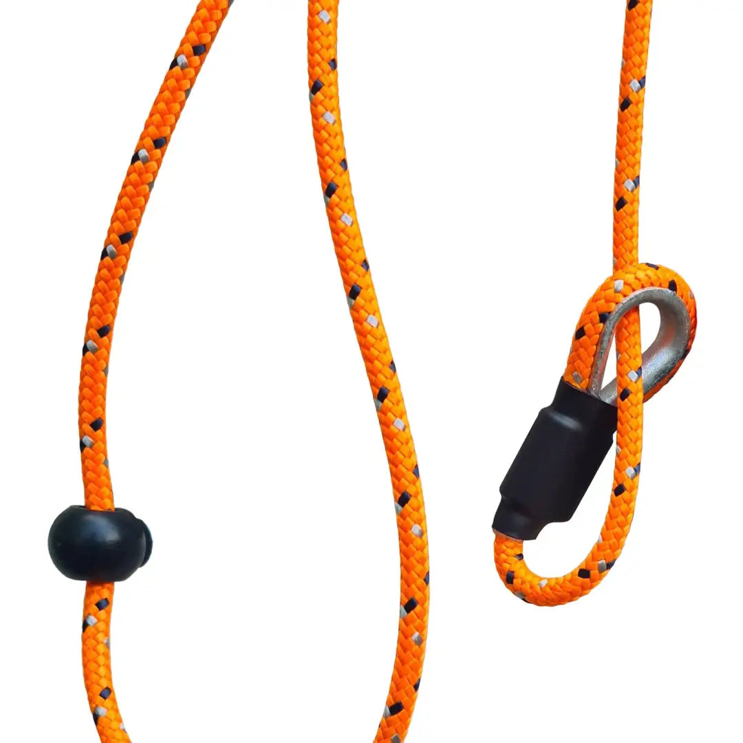 Orange climbing rope slip lead with black stopper and loop from Sporting Saint Field