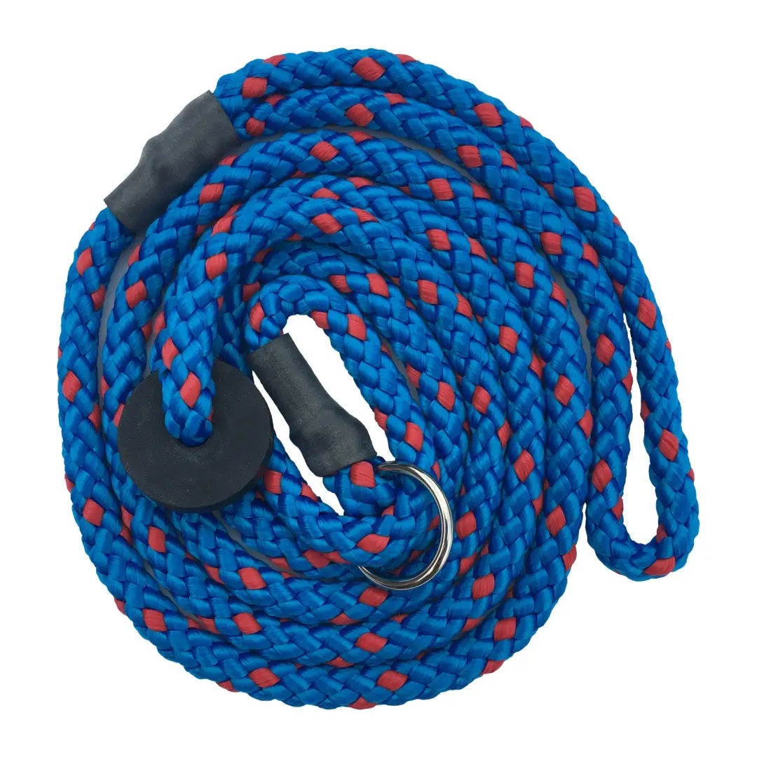 Blue braided rope slip lead with red flecks and metal clip for gundogs