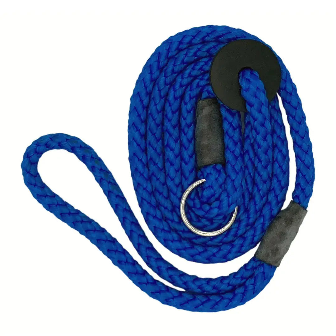 Blue braided rope leash with metal ring, perfect for a Gundog Slip Lead