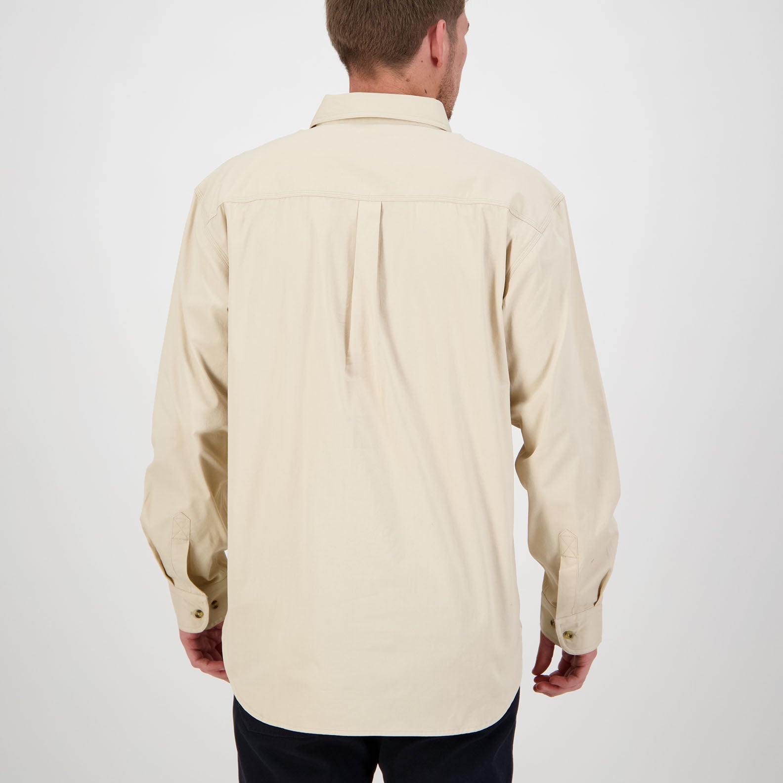 Beige long-sleeved Swanndri Bendigo Work Shirt for casual and outdoor style