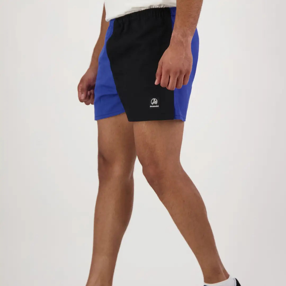 Two-tone blue and black Swanndri Cotton Harlequin Rugby Shorts for sporty style