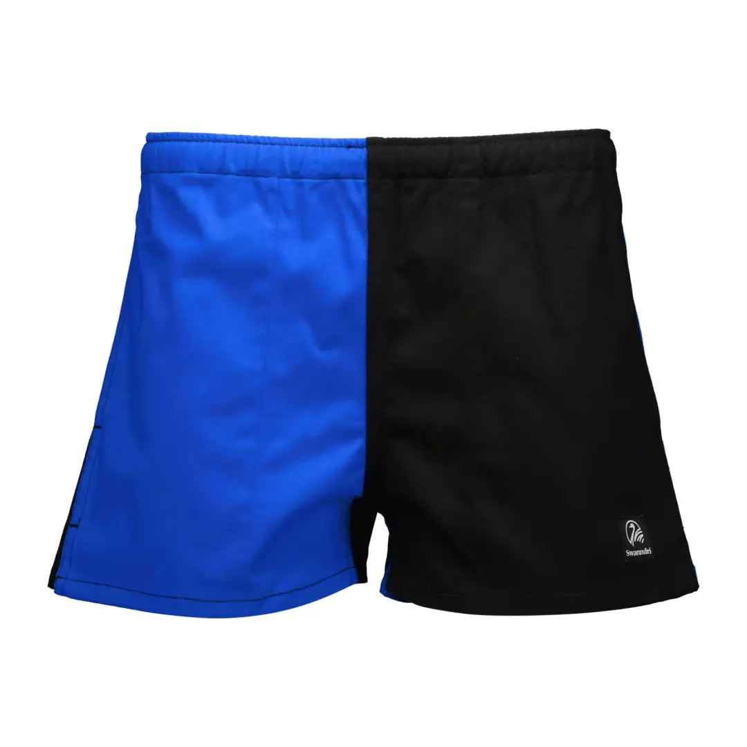 Swanndri Cotton Harlequin Rugby Shorts with blue and black two-toned design