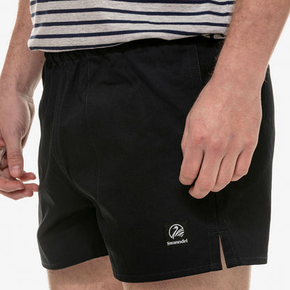 Black athletic shorts, perfect for sporty style with Swanndri Cotton Rugby Shorts