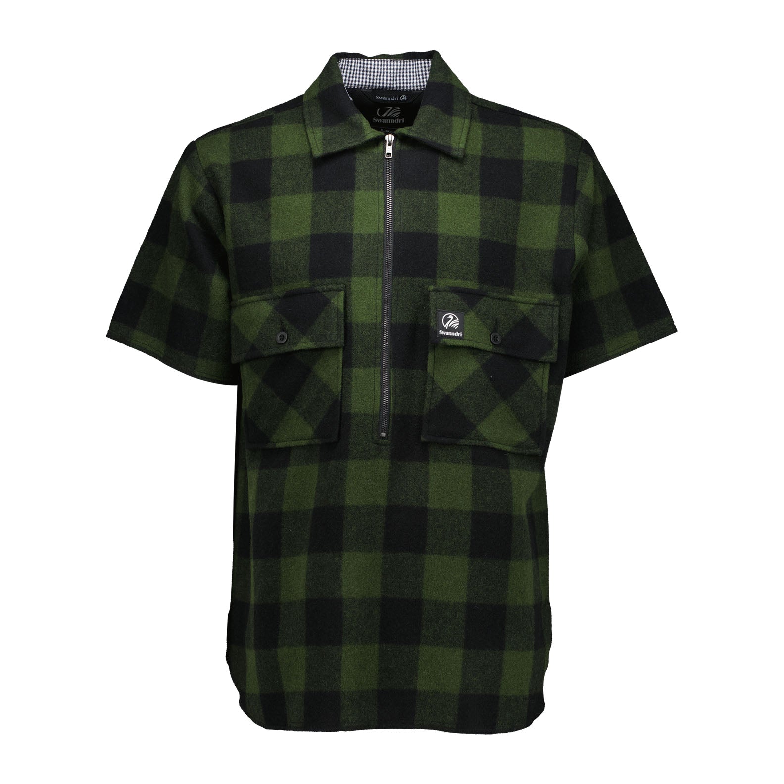 Green and black plaid short-sleeved half zip jacket from Swanndri Henderson