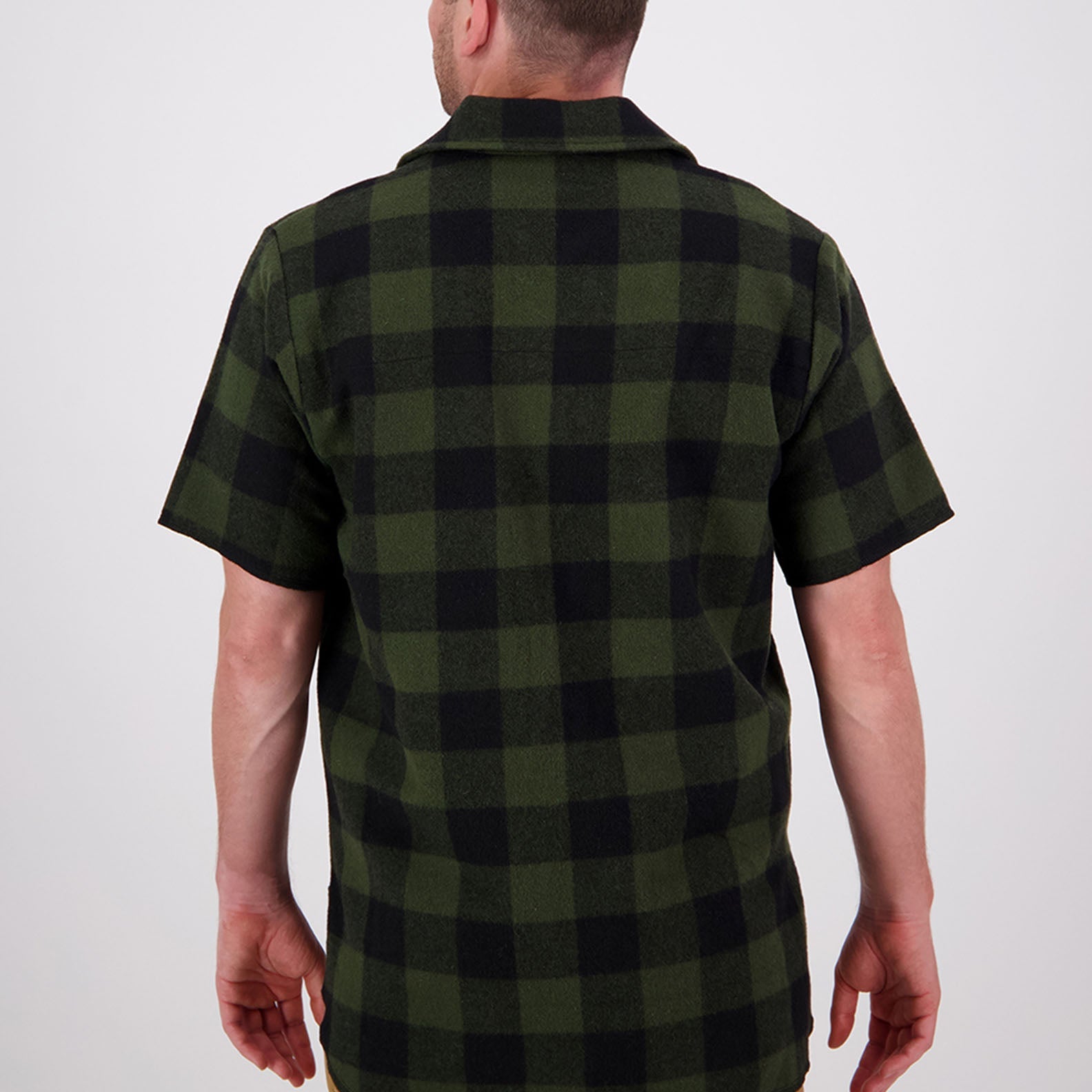 Green and black plaid short-sleeved shirt in Swanndri Henderson Half Zip Jacket style