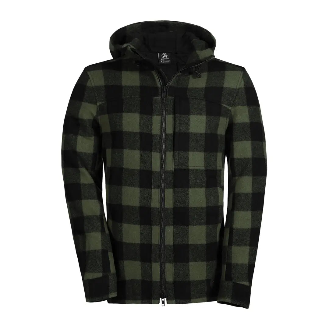 Plaid Hudson Wool Hoody in green and black checkered pattern with full zipper