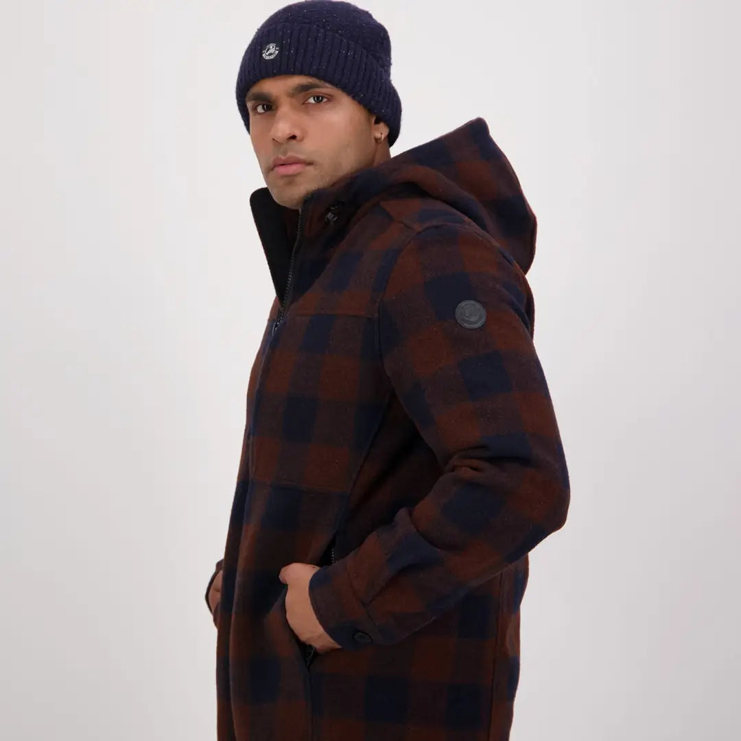 Plaid puffer jacket with hood, perfect for the Swanndri Hudson Wool Hoody look