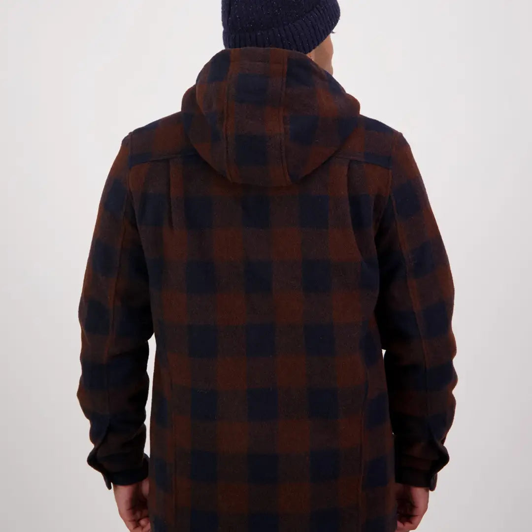 Back view of Swanndri Hudson Wool Hoodie in stylish plaid design