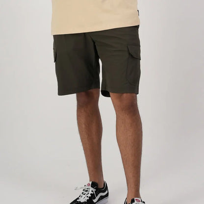 Dark green Lawson Walk Shorts worn by a person, perfect for outdoor adventures