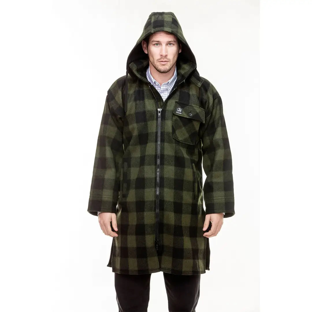 Plaid hooded coat for the outdoors, perfect for country clothing and hunting adventures