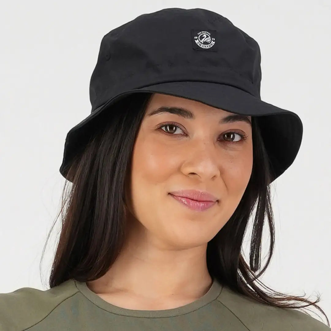 Black Swanndri Murrays Bay V2 Bucket Hat with small emblem on front