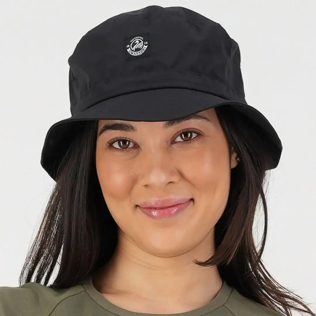 Black Swanndri Murrays Bay V2 Bucket Hat with small logo for stylish sun protection