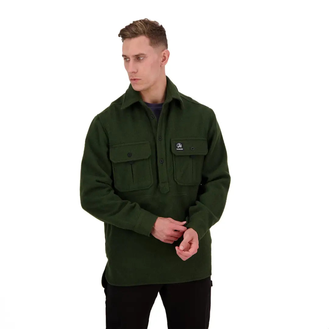 Dark green Swanndri Ranger Extreme V2 overshirt with chest pockets for stylish outdoor wear