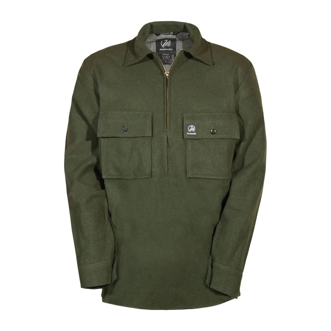 Olive green Swanndri Ranger Wool Zip Front Bushshirt with chest pockets and collar