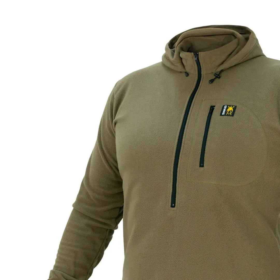 Olive green Swazi Brocco Shirt featuring a quarter-zip and chest pocket style