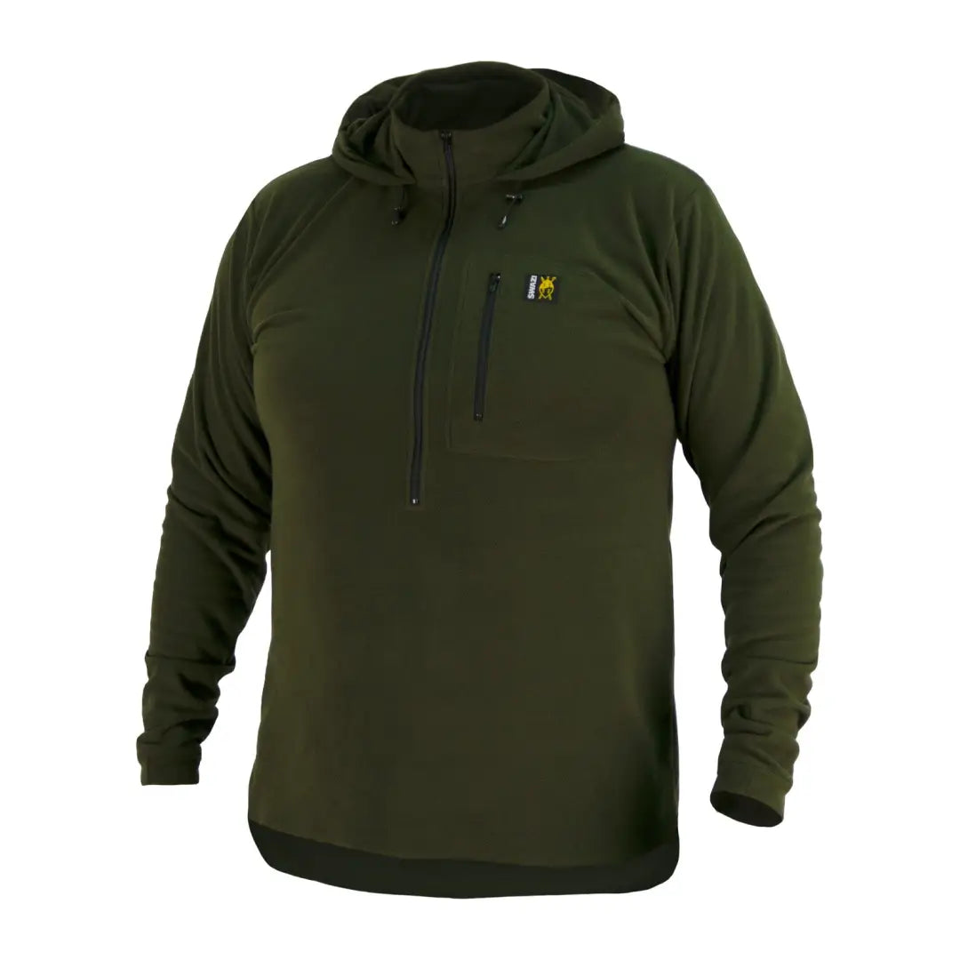 Dark green Swazi Brocco Shirt fleece pullover with quarter-zip and logo