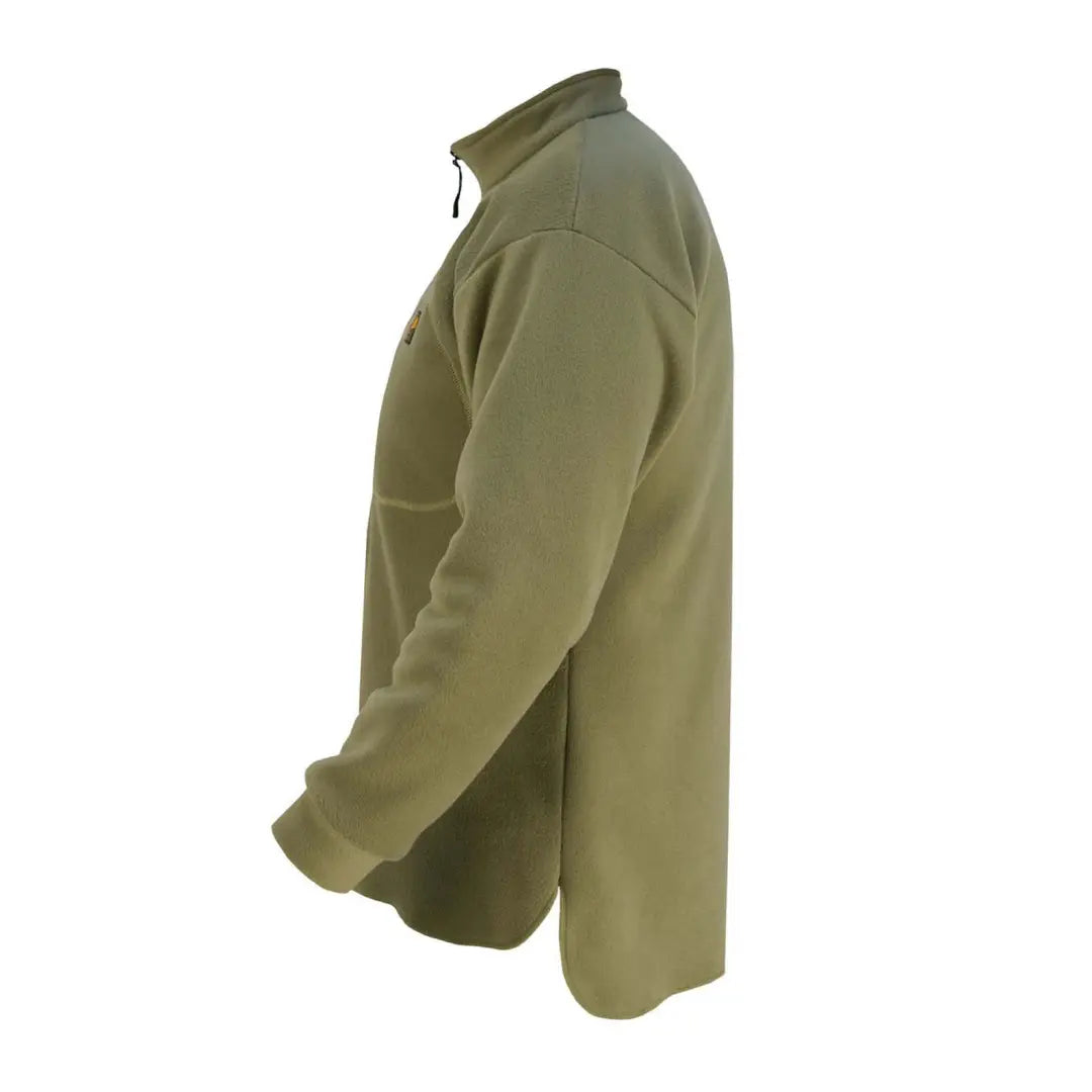 Olive green Swazi Bush Shirt, cozy fleece pullover with quarter-zip collar