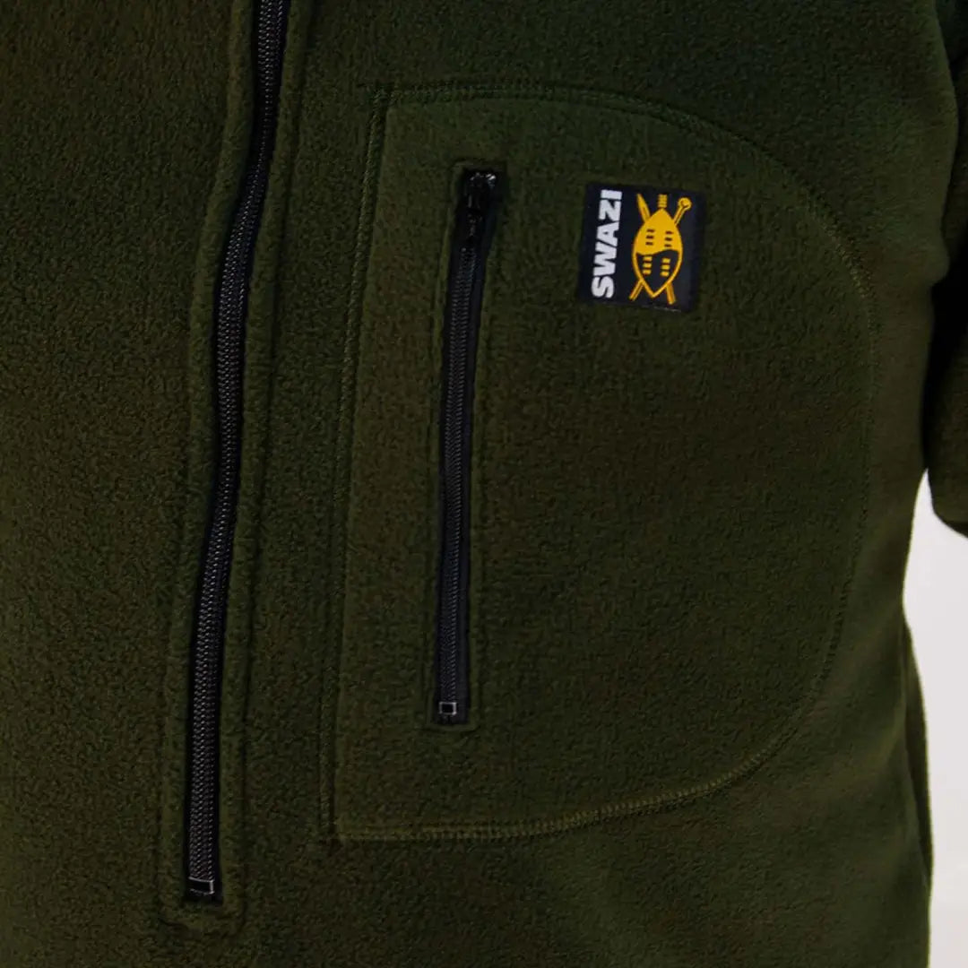 Dark green Swazi Bush Shirt with zippered chest pocket and logo patch