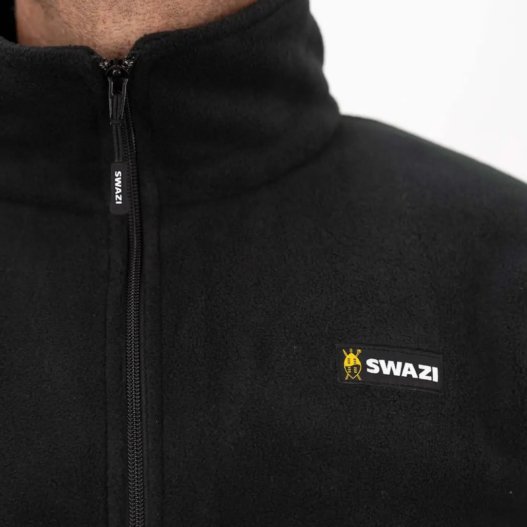 Black zippered Swazi Doughroaster Fleece with logo on the chest for cozy style