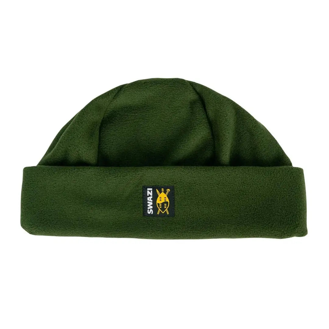 Dark green beanie hat with yellow logo, perfect for country clothing and outdoor adventures