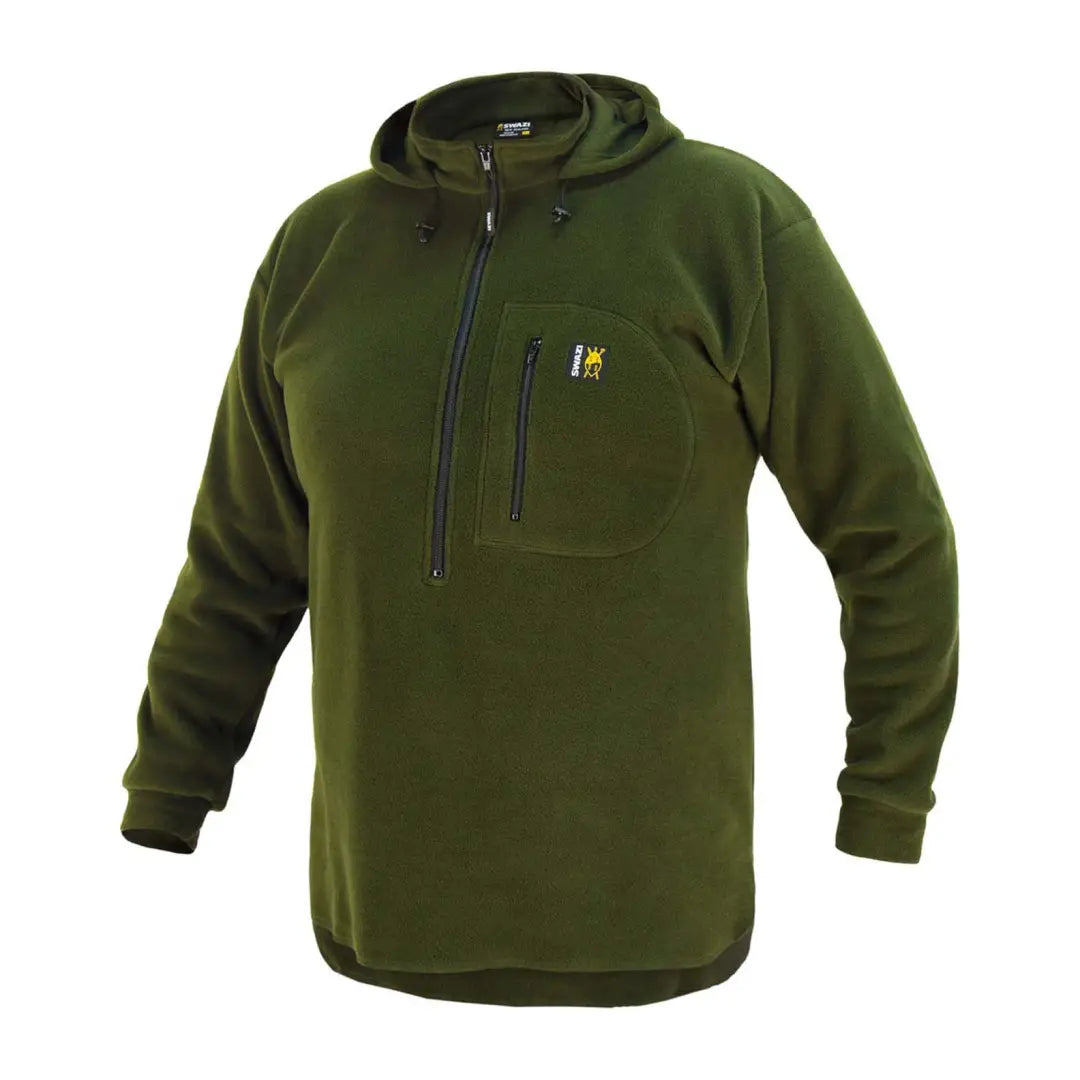 Green hooded fleece pullover Swazi The Hood, perfect for outdoor activities with high collar keeping