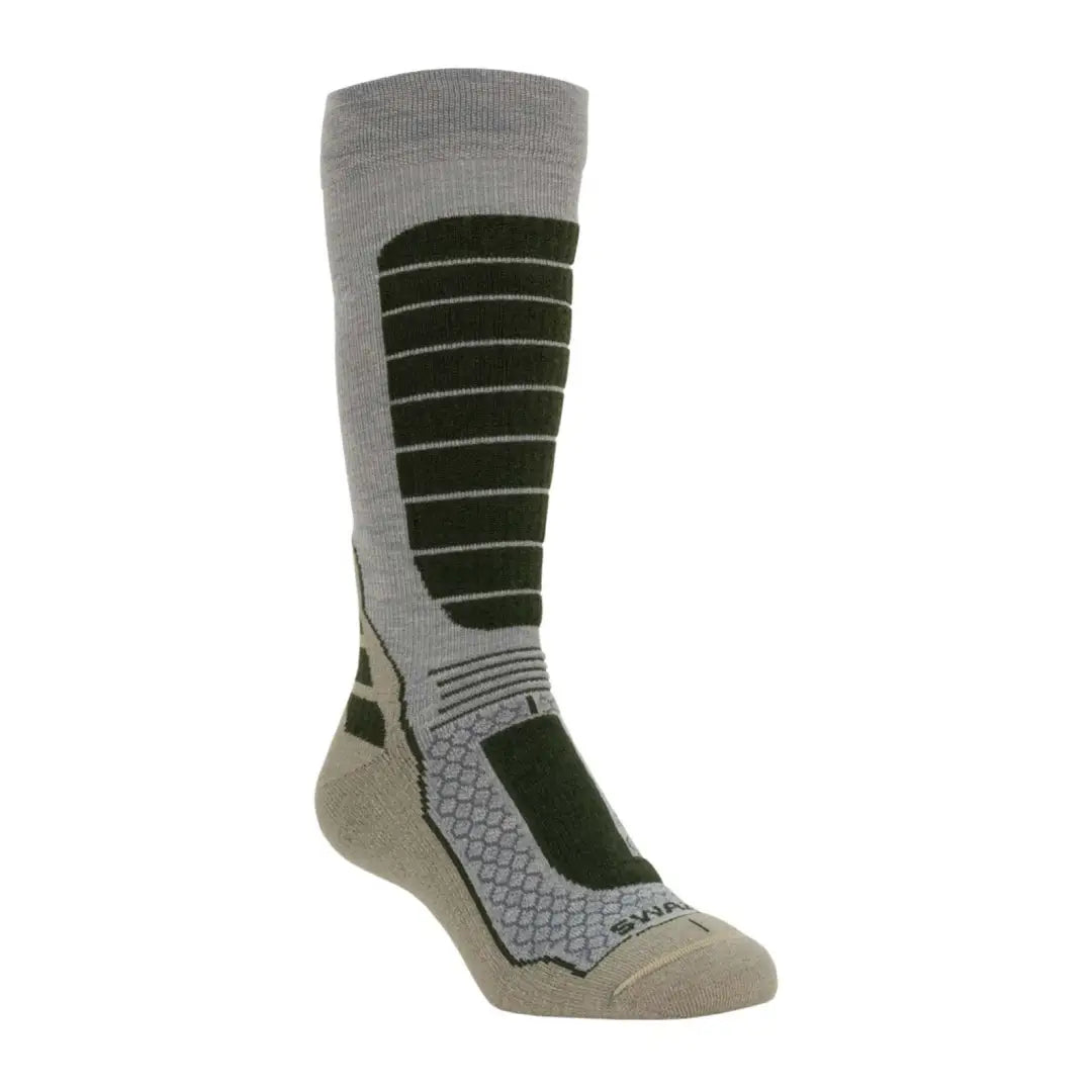 Swazi Ibex Socks featuring green and gray stripes, perfect for country clothing and outdoors