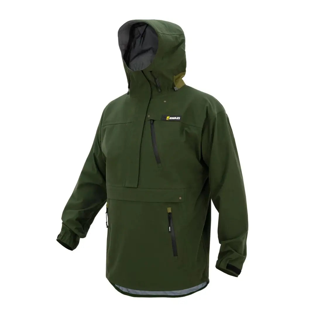 Green Swazi Kagoule jacket with 3-layer Aegis knit, zipper, and front pocket