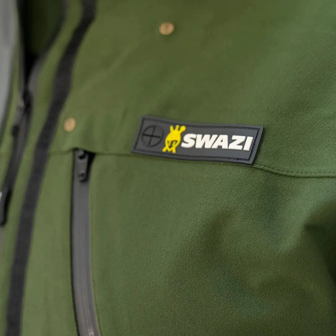 Olive green Swazi Kagoule with a logo patch, made from 3-layer Aegis knit fabric