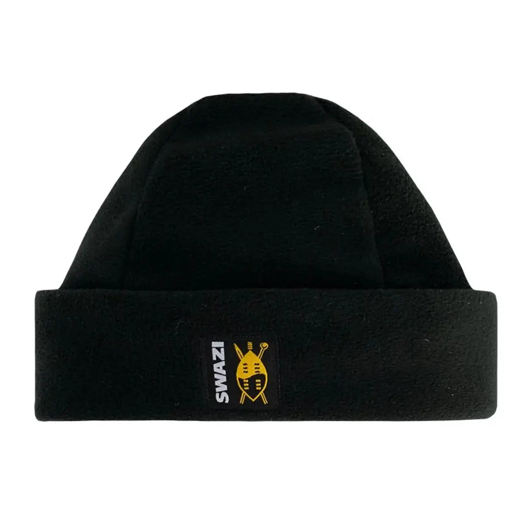 Black beanie hat with yellow insect logo, perfect for country clothing and outdoor adventures