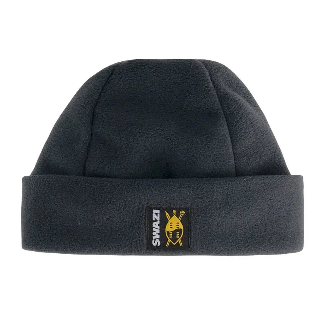 Black fleece beanie hat with logo patch, perfect for country clothing and outdoor adventures