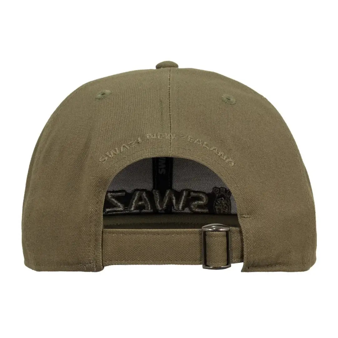 Olive green Swazi Legend Cap featuring SAW2 on the adjustable strap