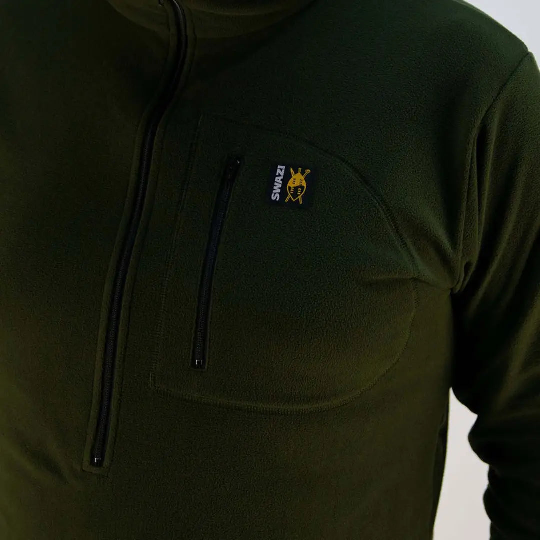 Dark green Swazi Micro Shirt fleece pullover with zippered chest pocket and logo