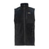 Black Swazi Sherpa Vest with zipper front and small yellow logo for cozy warmth