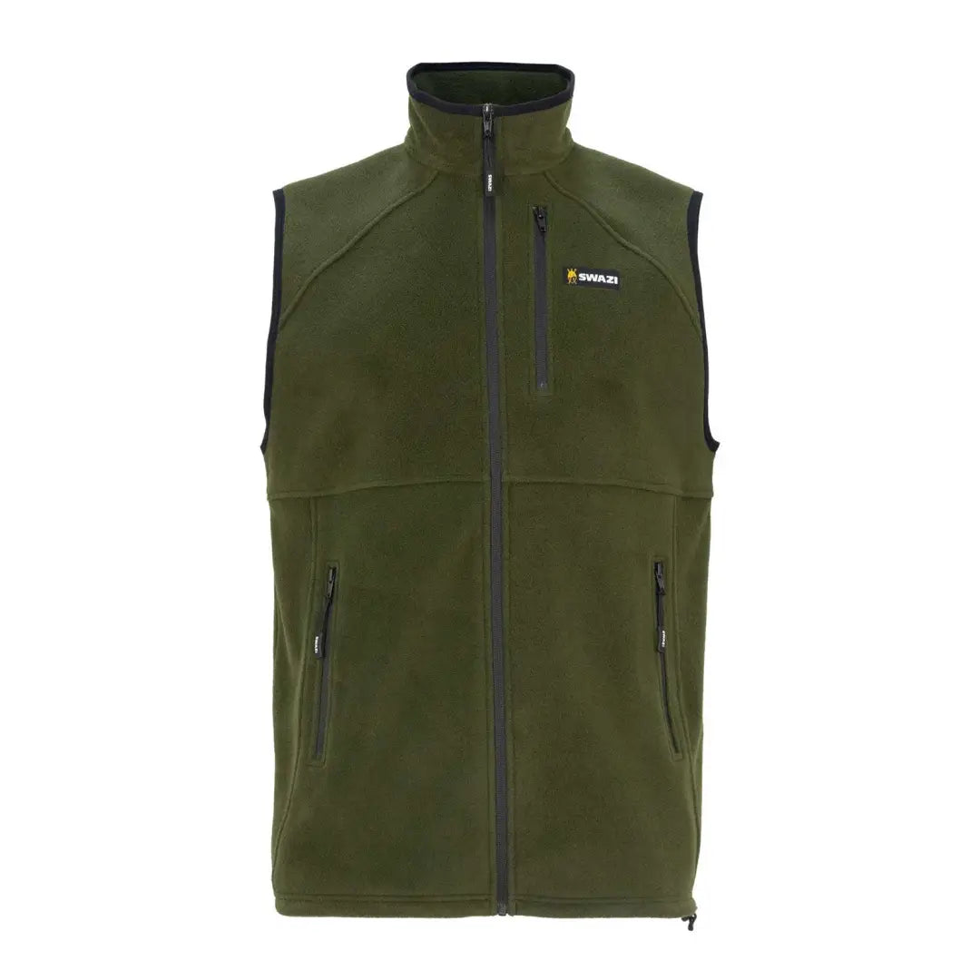 Green Swazi Sherpa Vest with full-length zipper and multiple pockets for cozy style