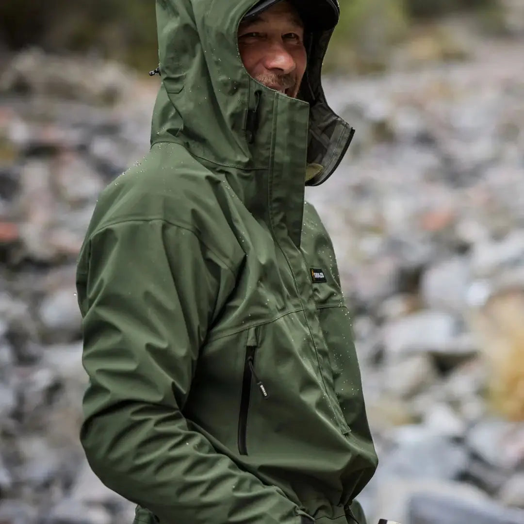 Green Swazi Tahr Ultralight Jacket with 20k waterproof and breathability rating features