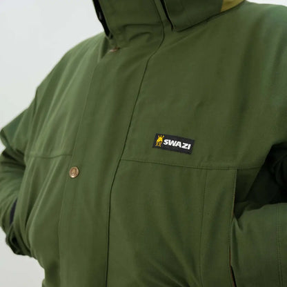 Stylish Swazi Wapiti XP Jacket with logo patch, perfect for outdoors persons wanting high-performance rain wear