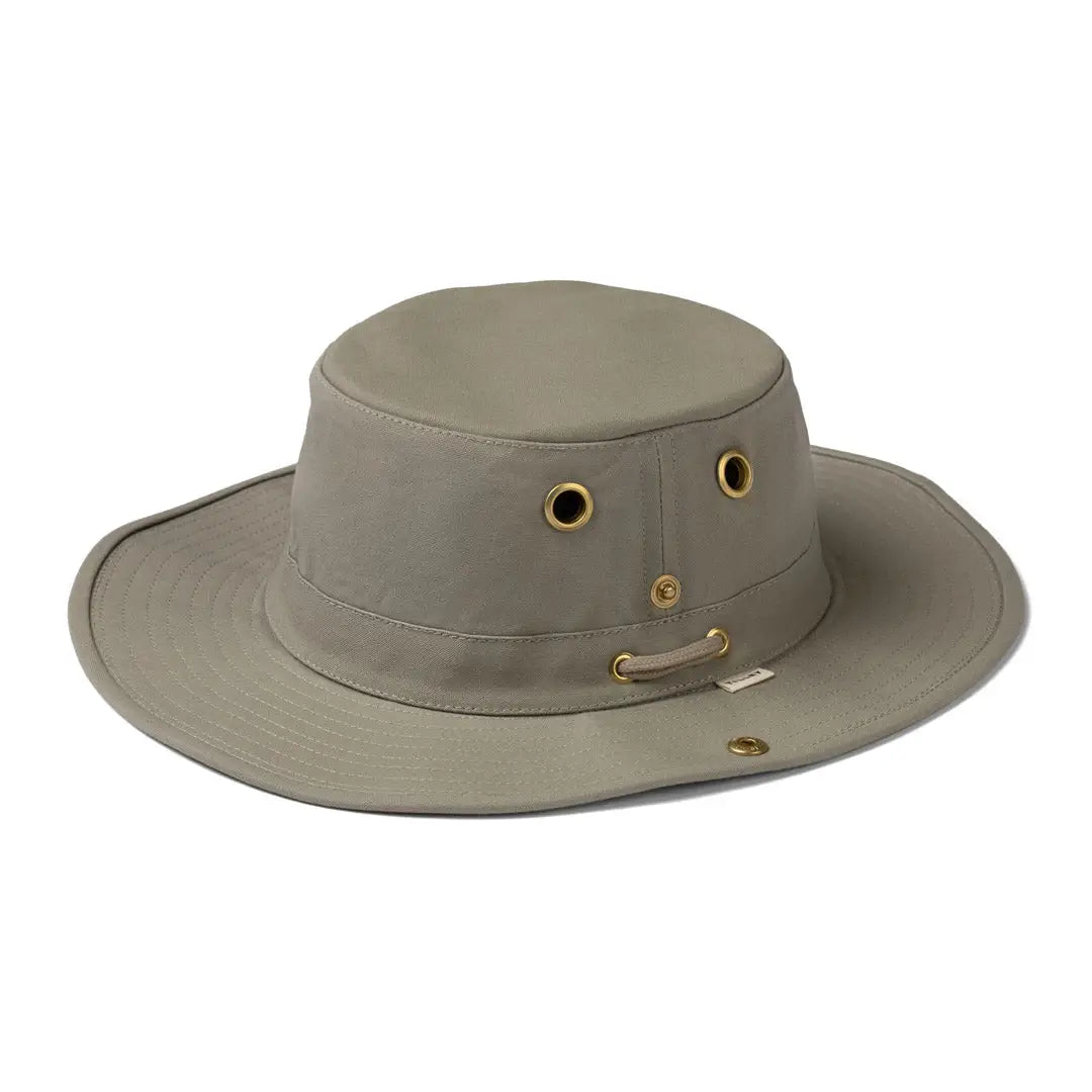 Khaki Tilley Classic T3 Cotton Duck Hat with brass eyelets and chin strap