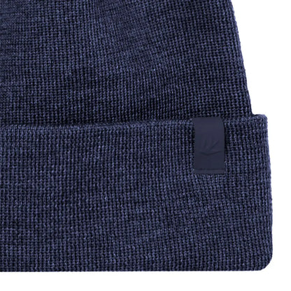 Navy blue knit beanie with tag, perfect for country clothing and outdoor adventures