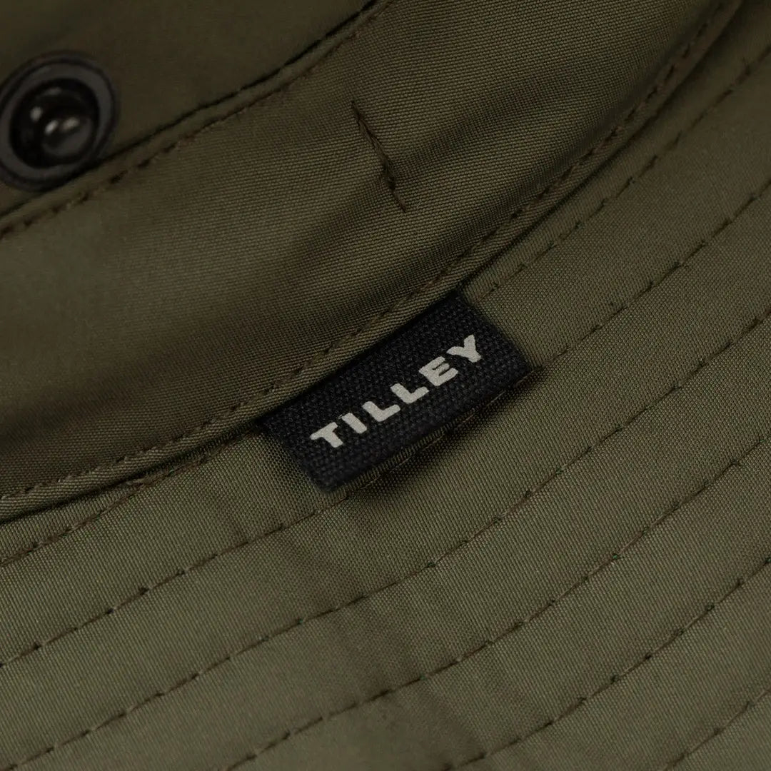 Olive green fabric with a black TILLEY label on the Tilley TWS1 All Weather Hat