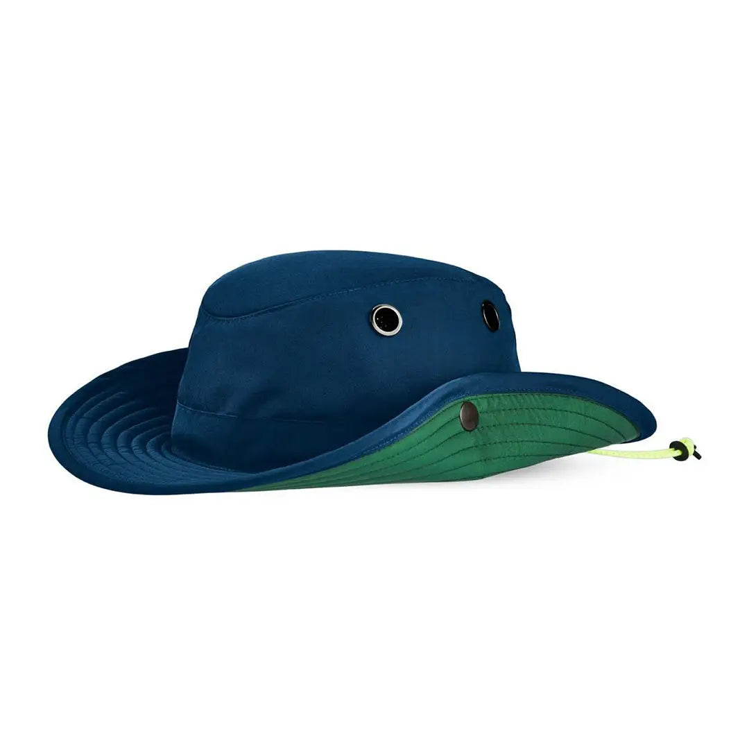 Navy blue Tilley TWS1 All Weather Hat with green underside for sun protection