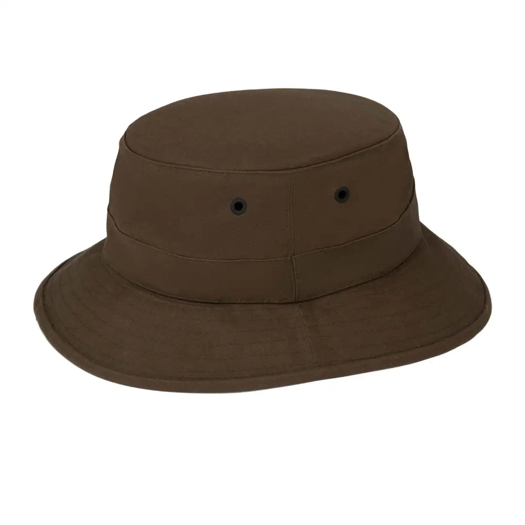 Brown Tilley Waxed Bucket Hat with ventilation holes, made from the finest British Millerain