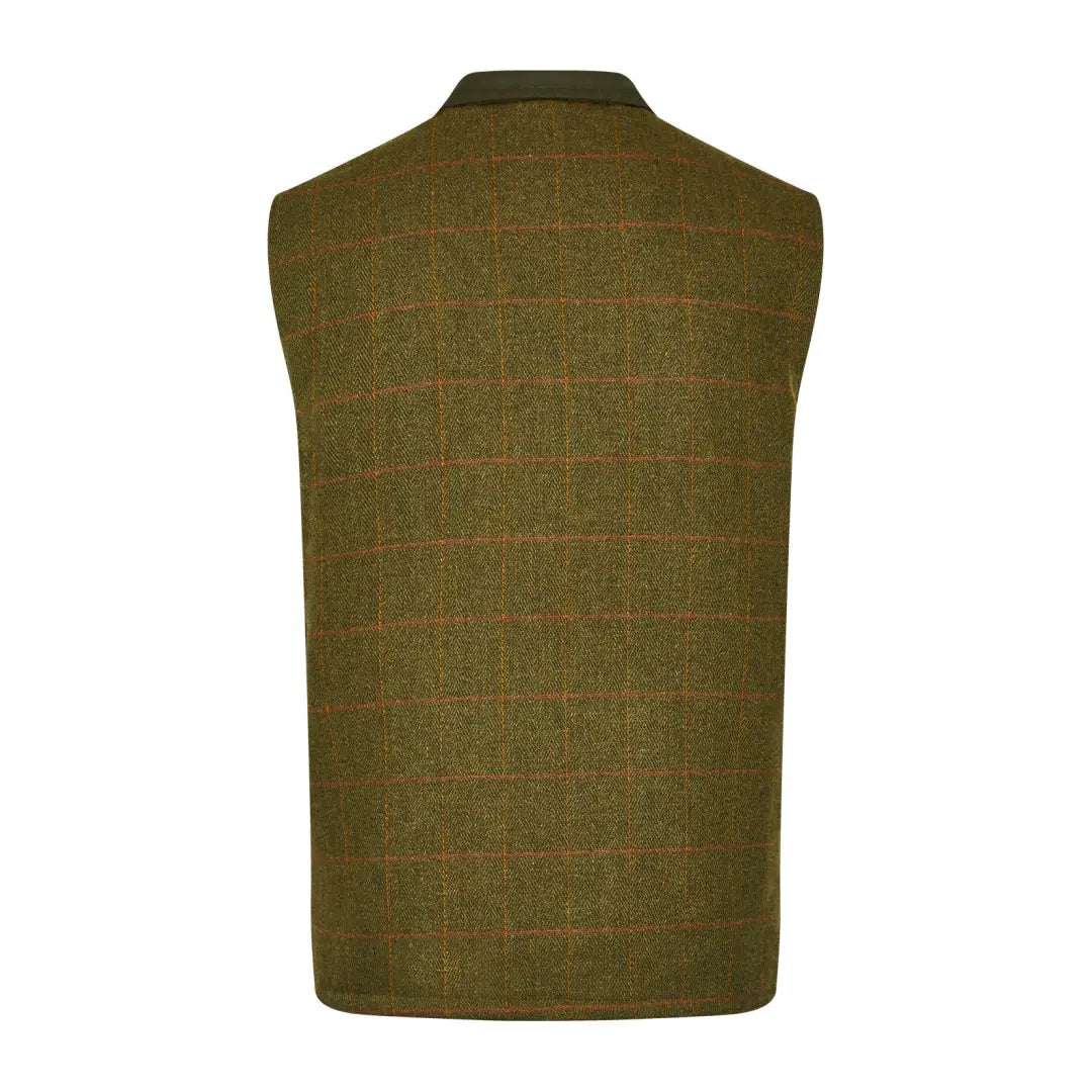 Olive green tweed gilet with a checkered pattern, perfect for country clothing and hunting