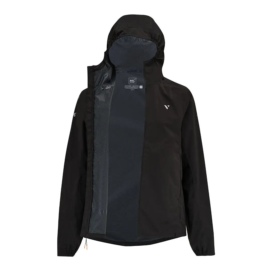 Black hooded waterproof Venture Ultralight Performance Running Jacket for lightweight stretch running