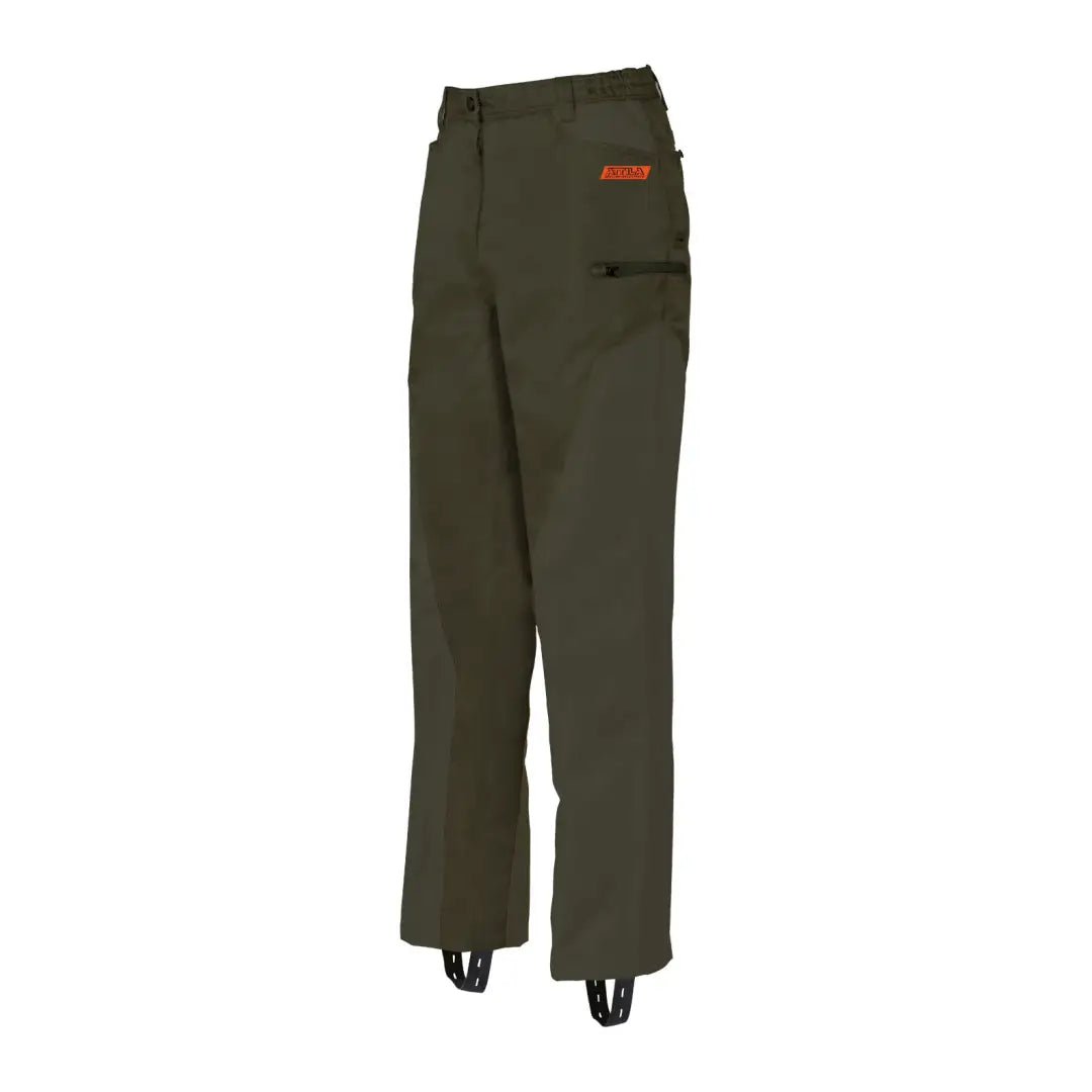 Dark green Verney Carron Attila Waterproof Trousers with stirrups and red logo patch