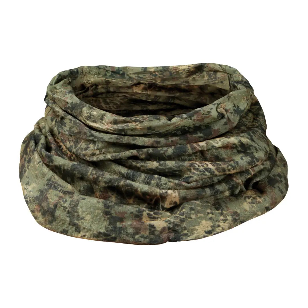 Camouflage-patterned Verney Carron Camo neck gaiter for outdoor adventures