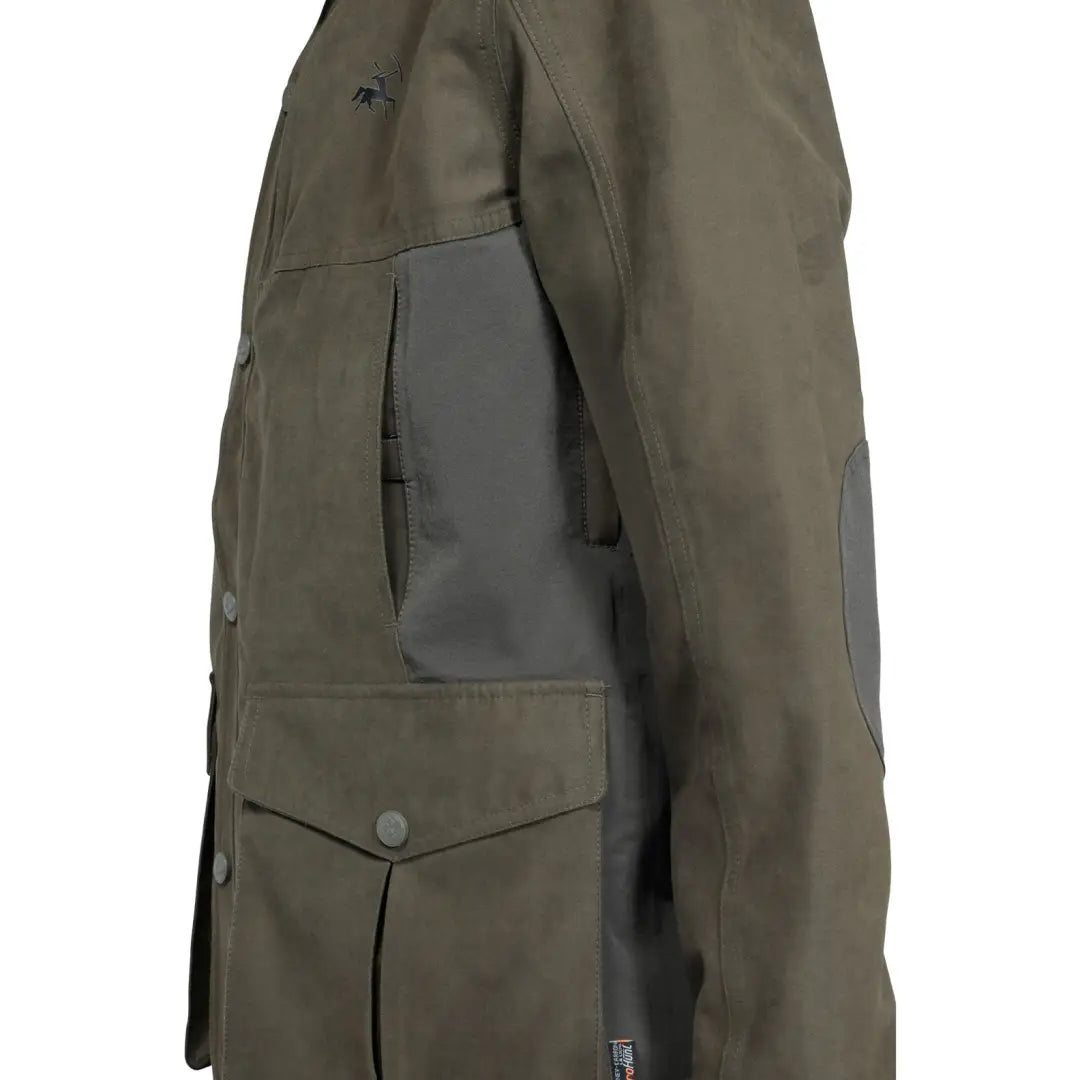 Military-style Verney Carron Falcon Jacket in olive green with pockets and gray panels