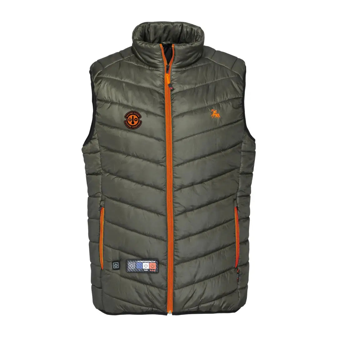 Olive green Verney Carron Heat Vest with cool orange zipper and accents