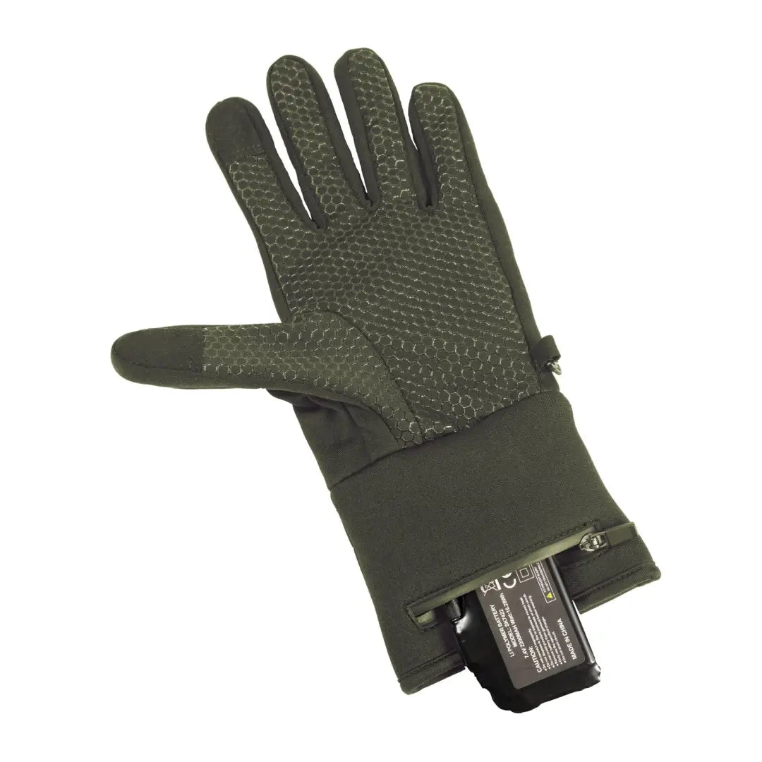 Dark green Verney Carron Heated Gloves with textured palm and wrist pocket